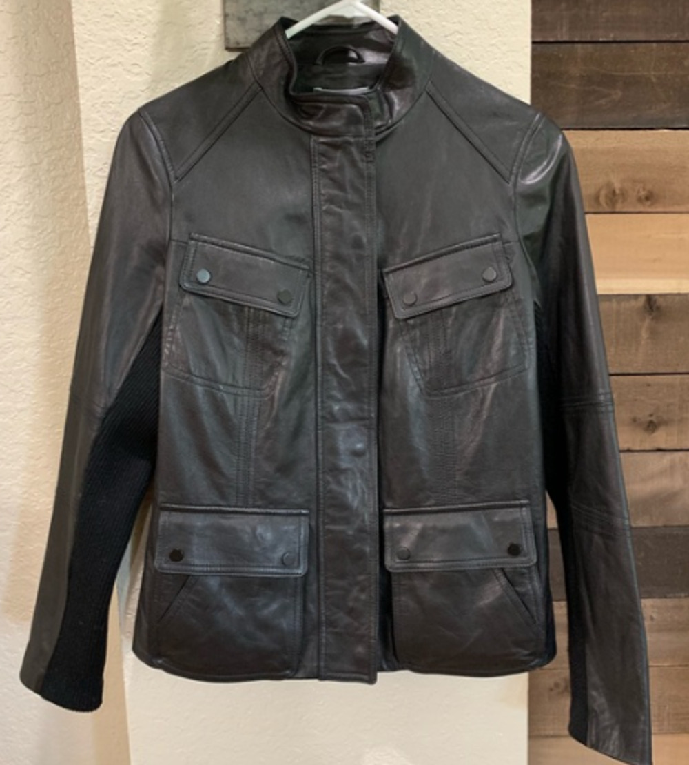 Vince Women's Motorcycle Jacket Leather Full Zip Black Vintage M 6-10 MSRP $999